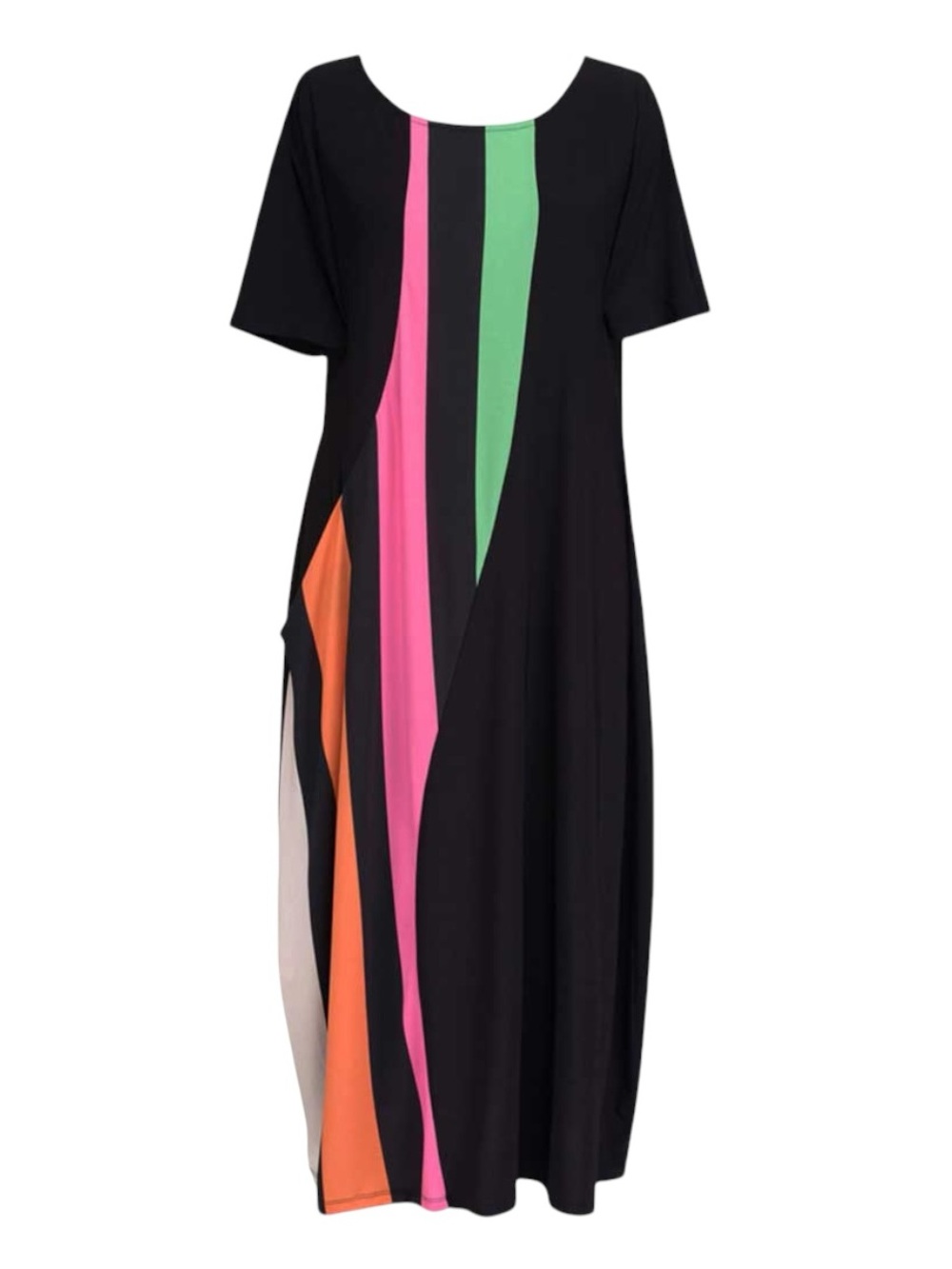 Alembika Black & Rainbow Colorblock Wave Midi Swing Dress - 8 / 10